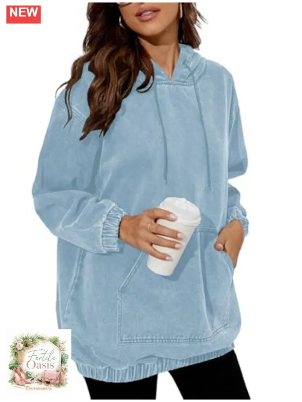 Lightweight Cotton Denim Hoodie Long Sleeve Pullover with Pockets